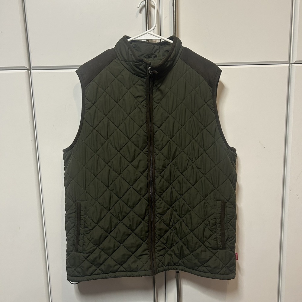 Coleman Mens Quilted Vest Olive Green Brown Shoulder Accents Full Zip Size Large